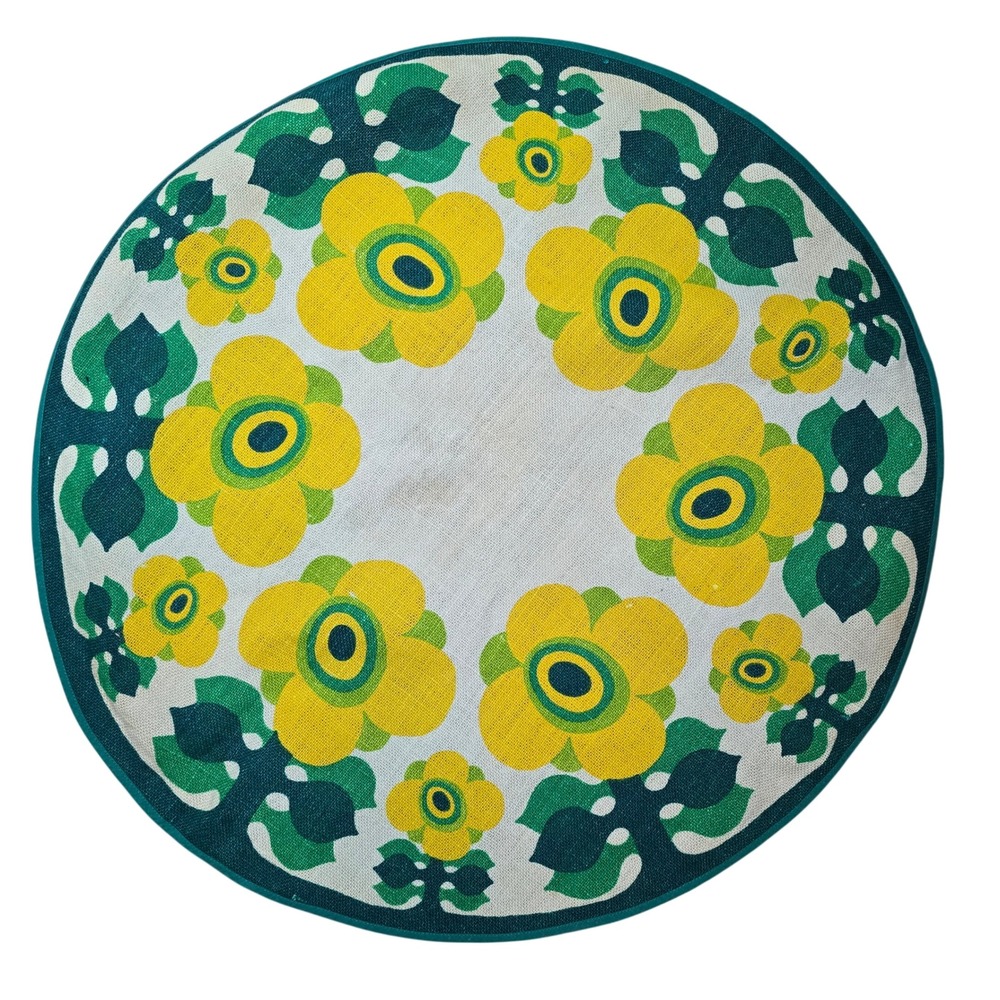 Vintage Södahl‎ Design Denmark Round Jute Table Centerpiece 27" Flower Power Mod